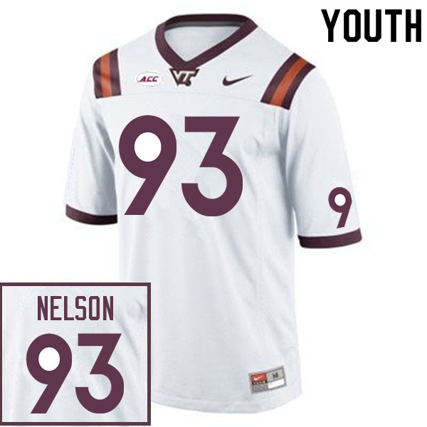 Youth #93 Cole Nelson Virginia Tech Hokies College Football Jerseys Sale-White - Click Image to Close